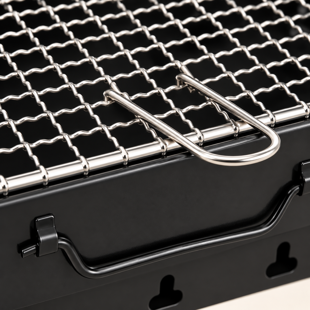 Compact Black Folding Charcoal Grill — detail — product illustration