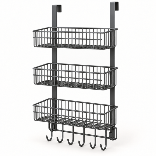 Delunie Three-Tier Refrigerator Side Organizer — Dark Gray — product view — product illustration