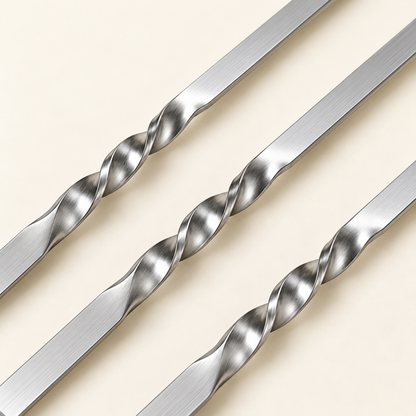 Flat Metal Barbecue Skewers — detail — product illustration