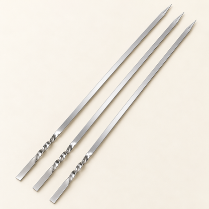 Flat Metal Barbecue Skewers — product view — product illustration