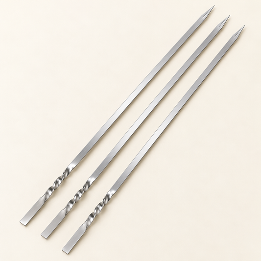 Flat Metal Barbecue Skewers — product view — product illustration