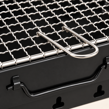 Compact Black Folding Charcoal Grill — detail — product illustration