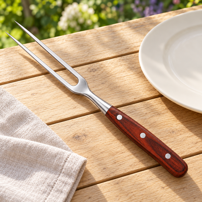 Wood Handle Two Prong Carving Fork — styled scene — product illustration